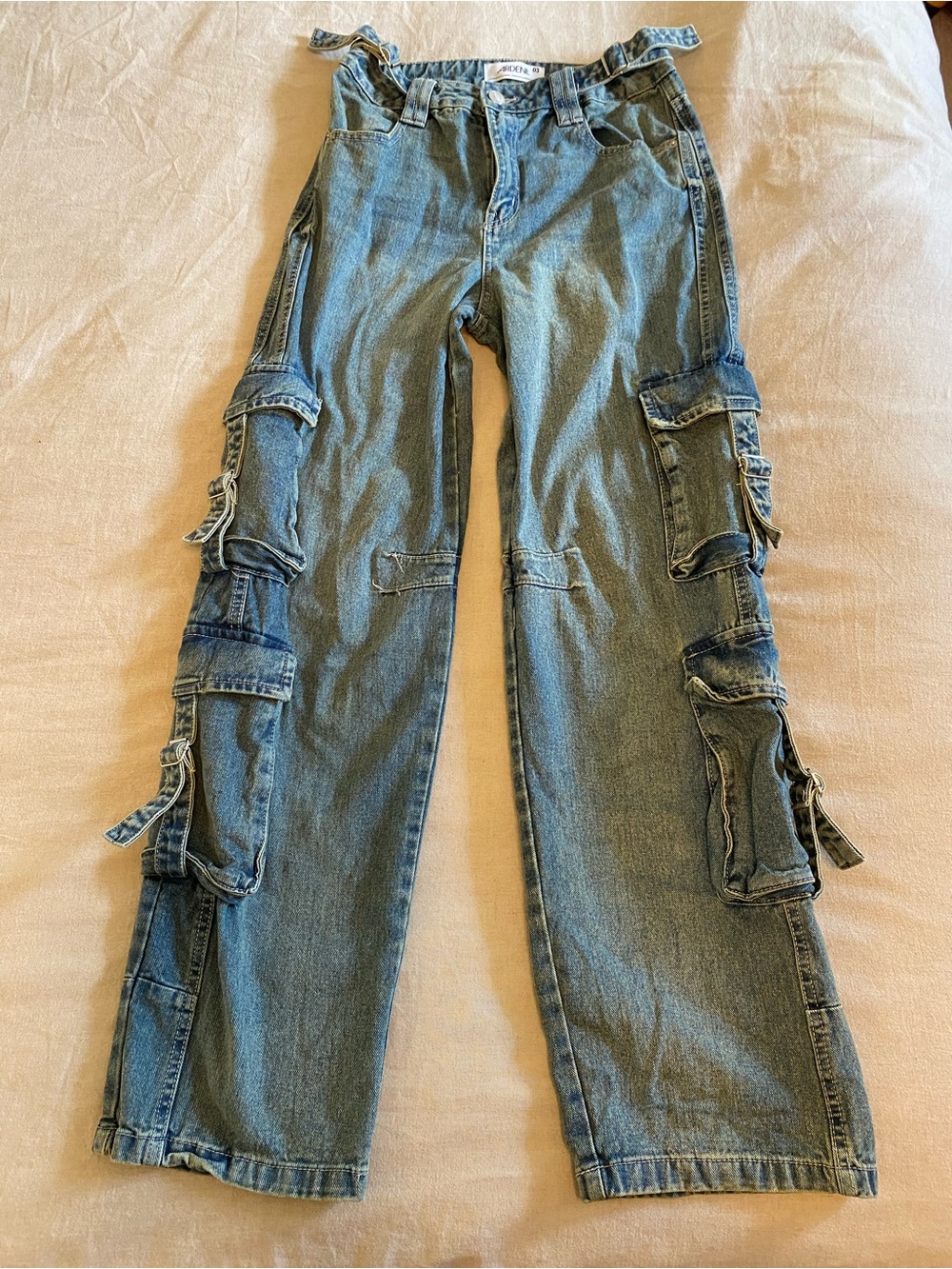 Ardene Y2K Multi Pocket Denim Cargo Jeans Wide Leg Utility Pants 03